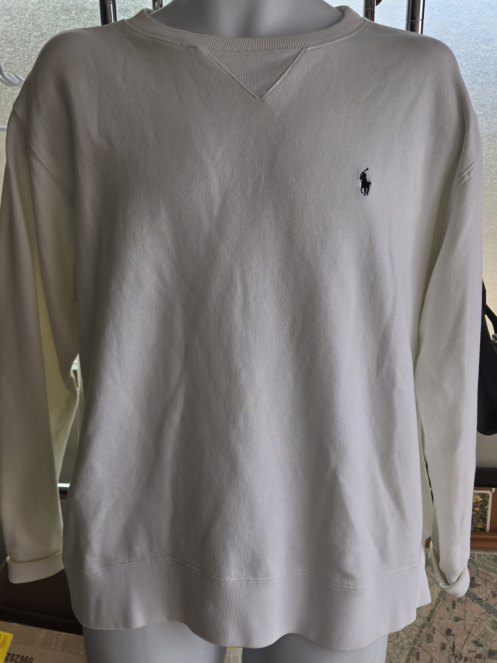 Ralph Lauren White Crewneck Sweatshirt with Polo Pony Large Cotton Vintage